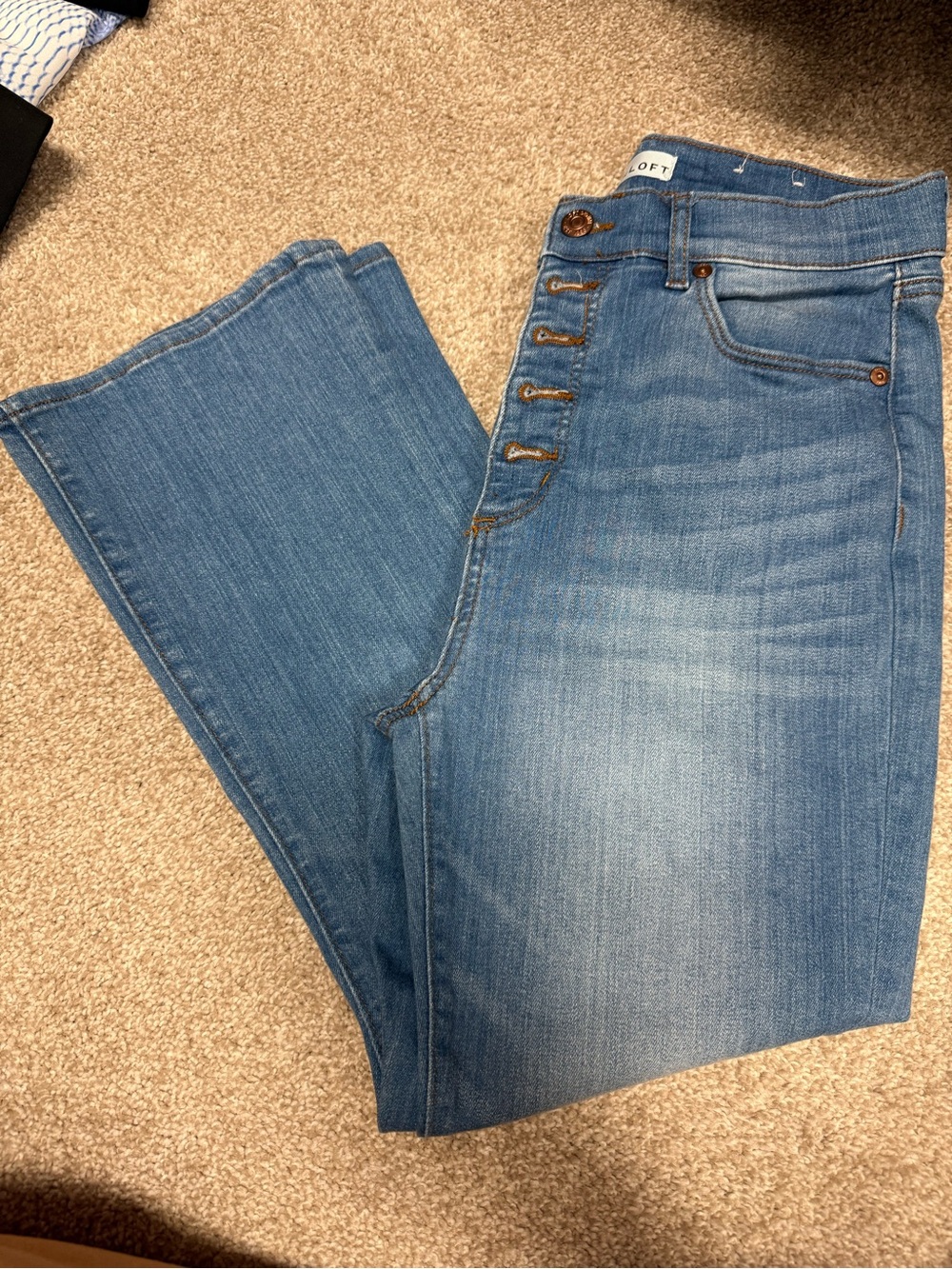 LOFT Light Blue Button-Fly Cropped Jeans